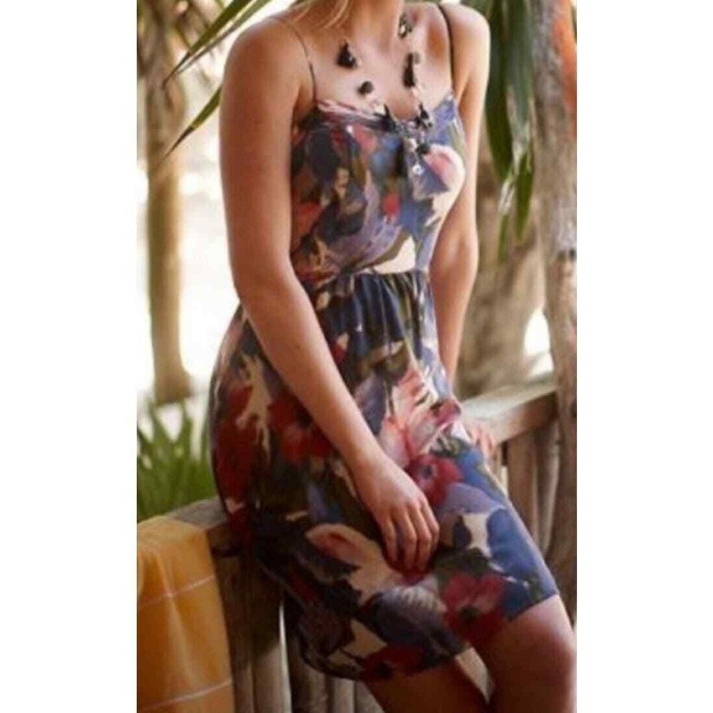 Anthropologie Moulinette Soeurs Reflecting Pool Silk Dress Women 4 Blue Floral